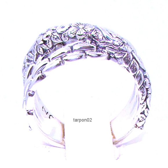 John Hardy JAI Wide Floral Carved Cross-Over Band Sterling Silver Ring - 6.5 - Picture 6 of 13